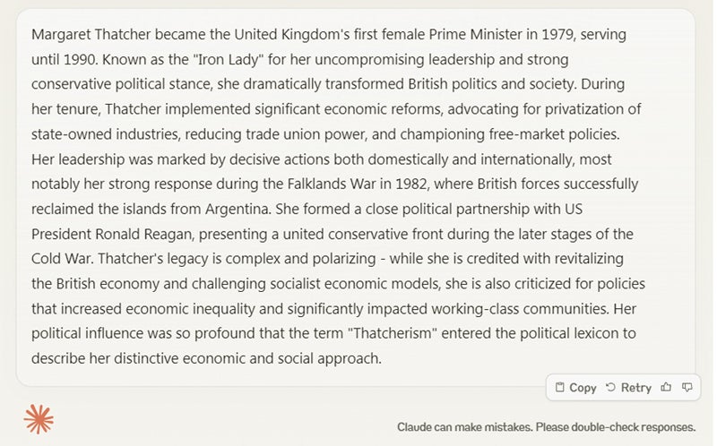 Exactitude de la réponse de Claude.