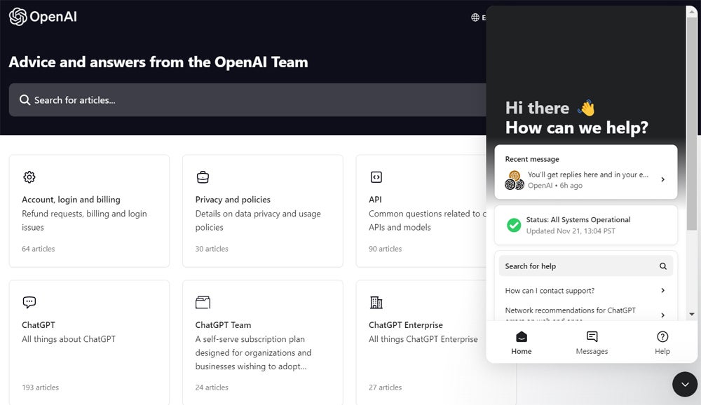 Centre d'aide ChatGPT.