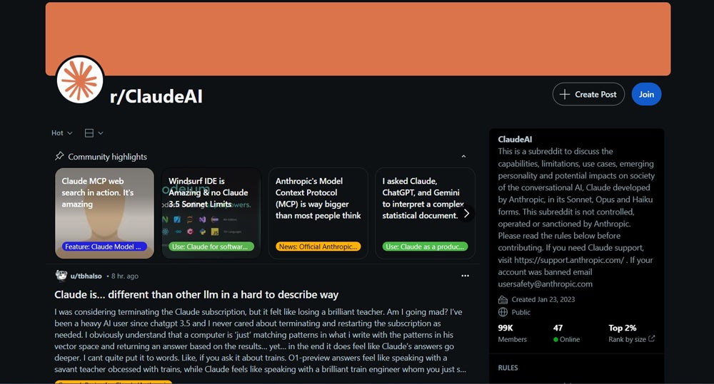 La page Reddit de Claude.