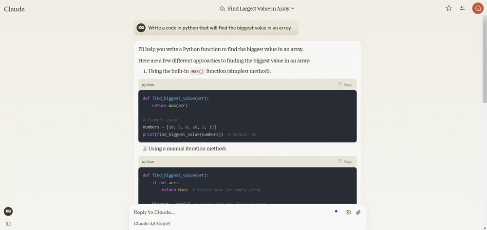 IA générative vs IA : les principales différences expliquées Claude AI a généré du code bien optimisé.
