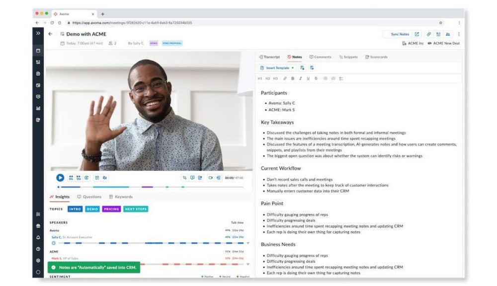 Capture d'écran d'Avoma.