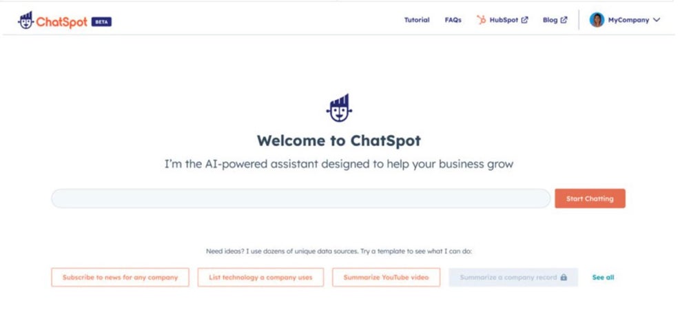Quel est le meilleur chatbot IA ? 21 meilleurs choix de 2025 Capture d'écran de ChatSpot.