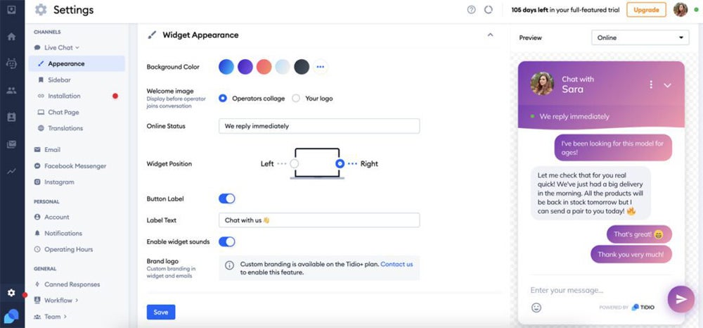 Quel est le meilleur chatbot IA ? 21 meilleurs choix de 2025 Capture d'écran de Tidio.