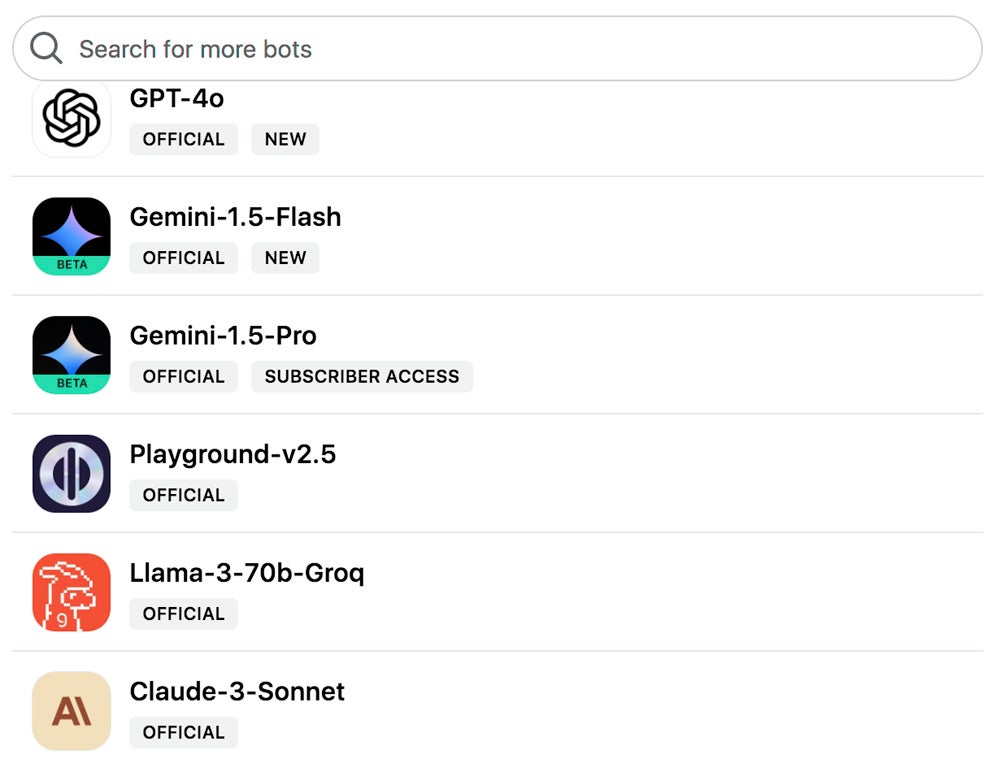 Quel est le meilleur chatbot IA ? 21 meilleurs choix de 2025 Capture d'écran de Poe.