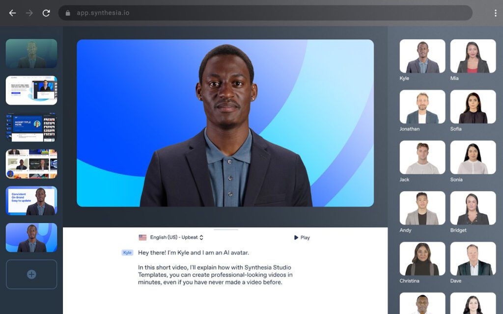 Capture d'écran de l'interface Synthesia.