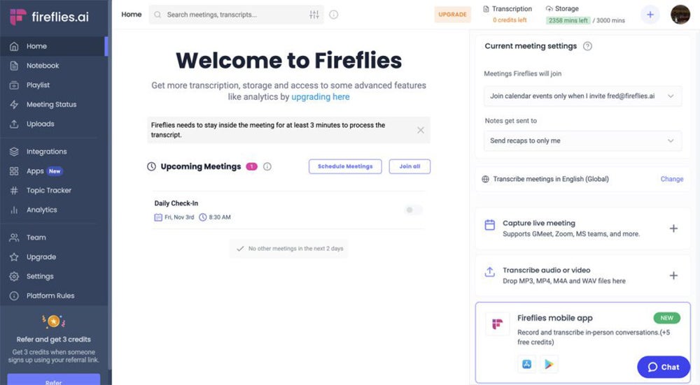 Capture d'écran de Fireflies.ai.